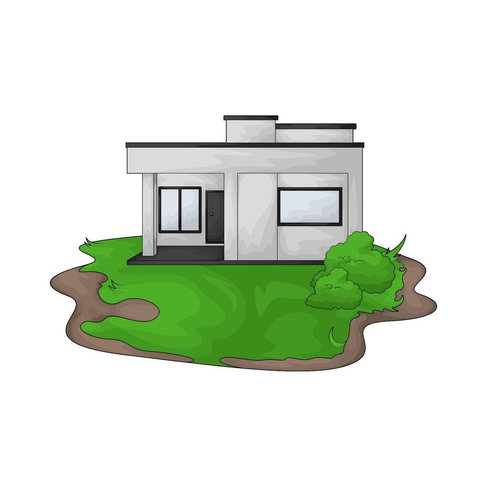 white house filled with grass yard illustration vector