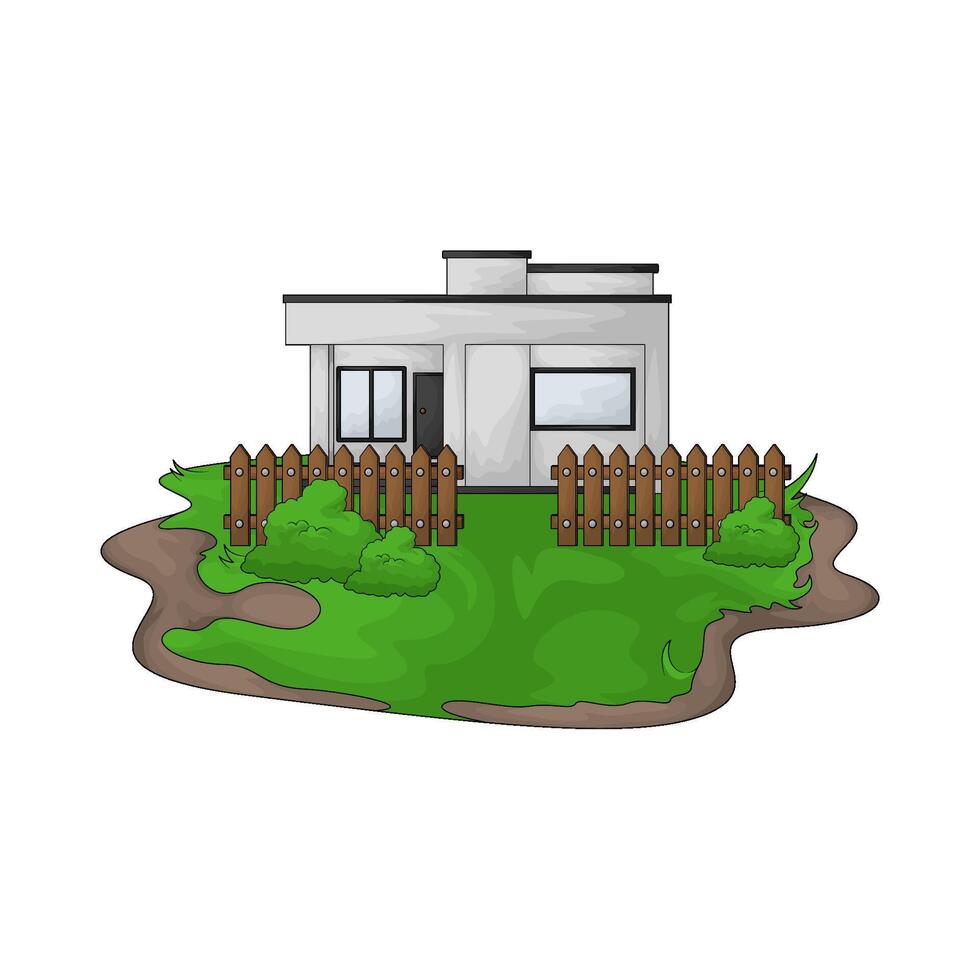 illustration of small house with wooden fence vector