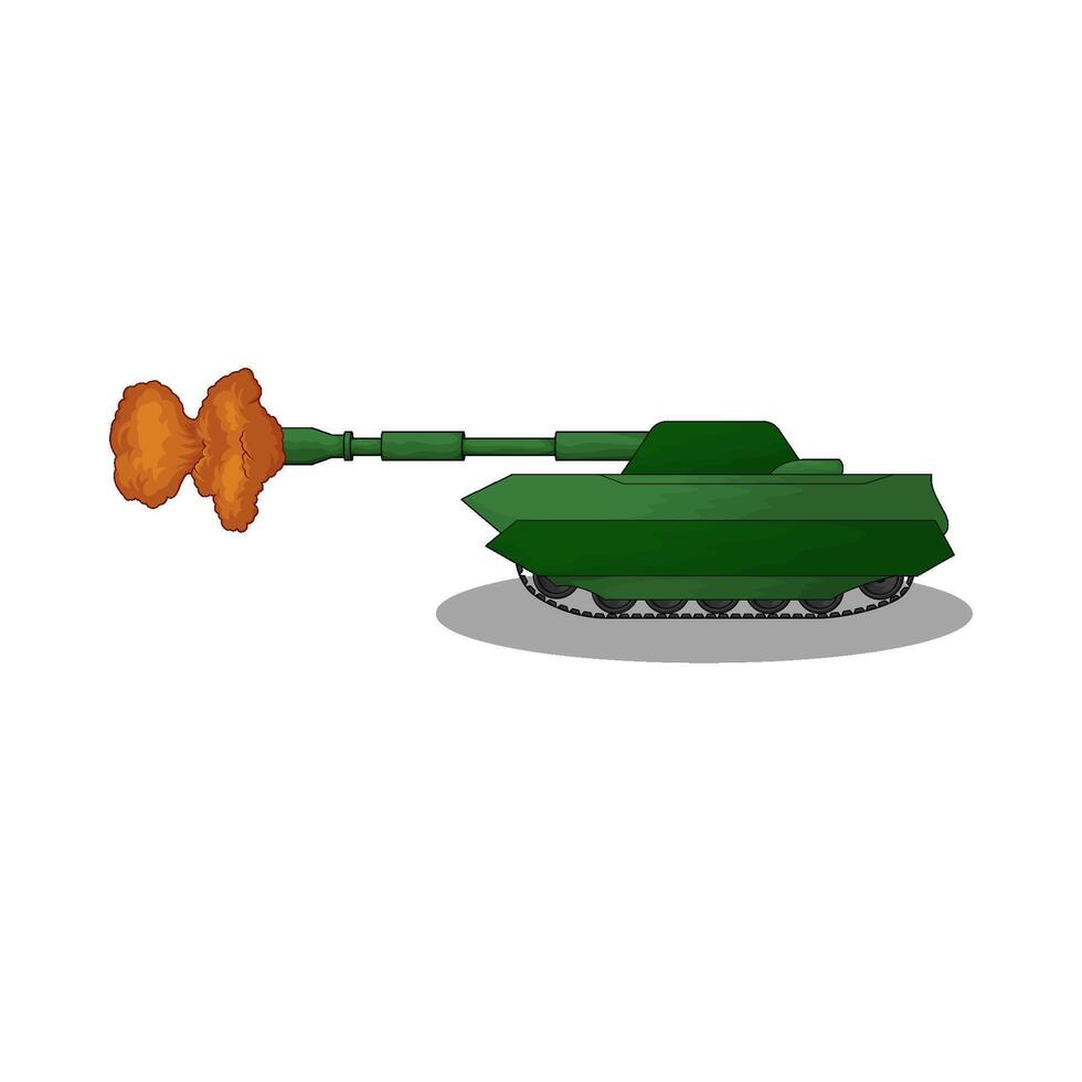 illustration of green military tank emits fire vector