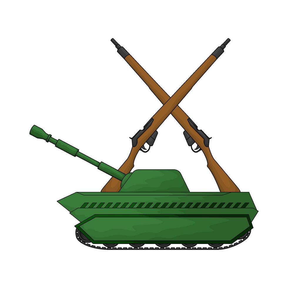 illustration of green military tank with rifle vector