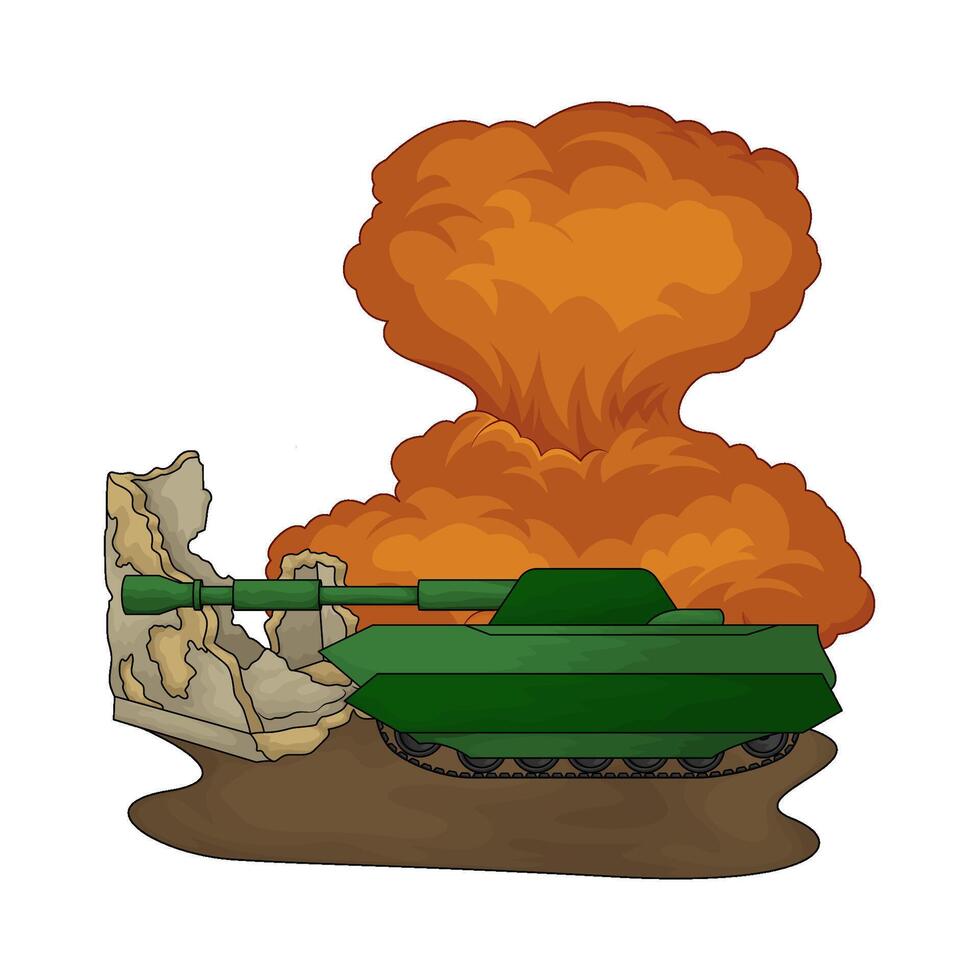 explosion near a military tank illustration vector