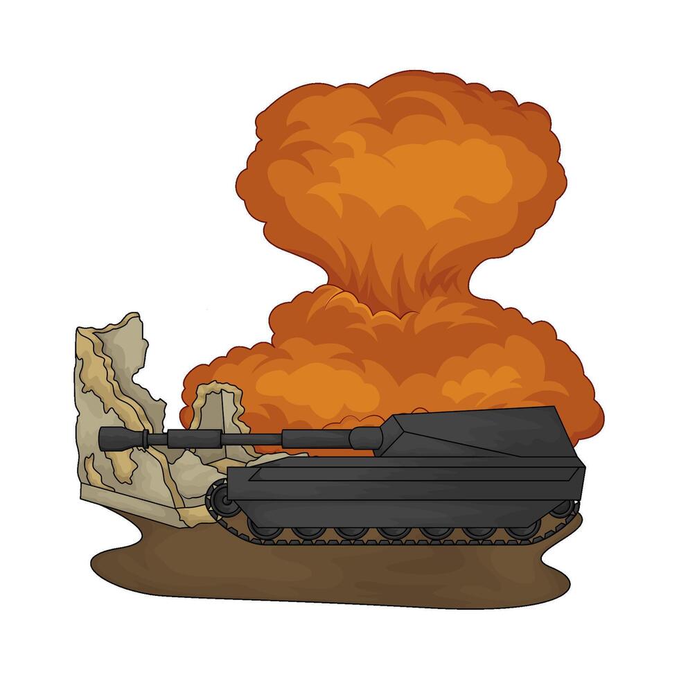 illustration of explosion near a military tank vector