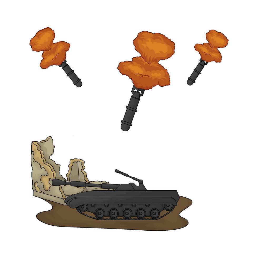 bomb towards military tanks illustration vector