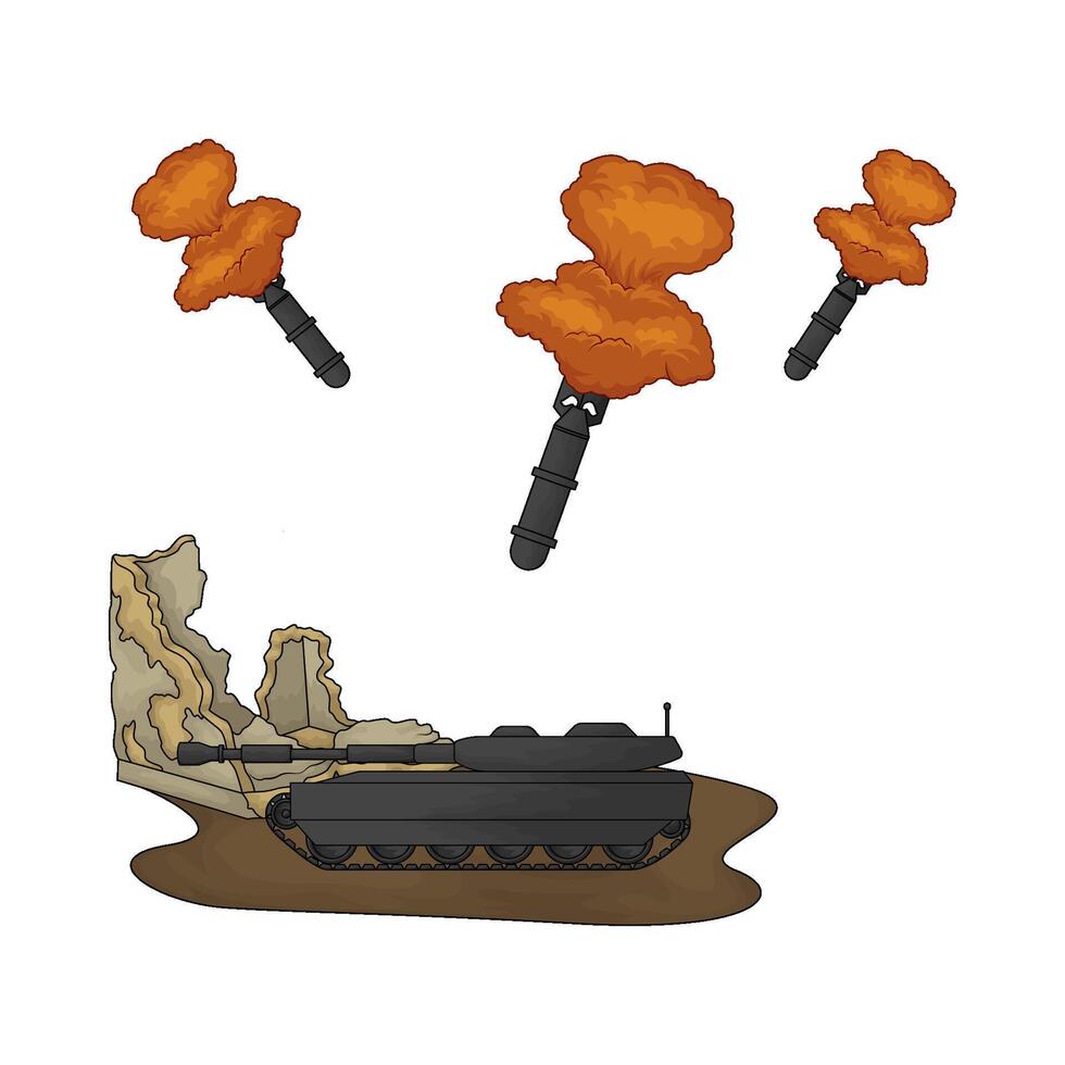 nuclear bomb towards military tanks illustration vector