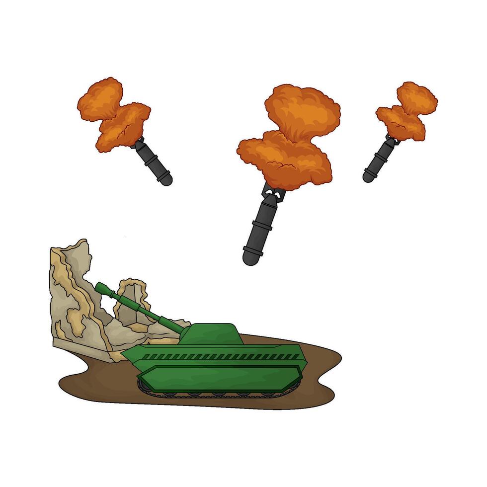 illustration of nuclear bomb towards military tanks vector