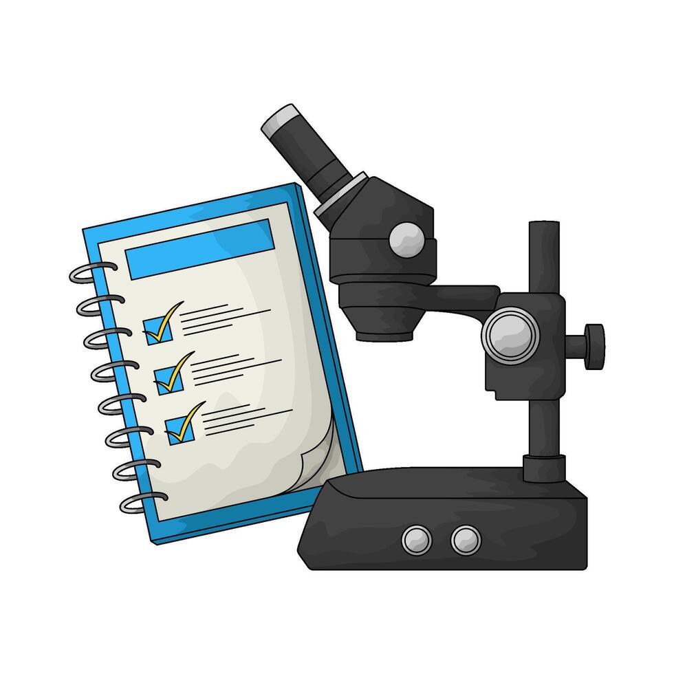 black microscope with report paper illustration vector