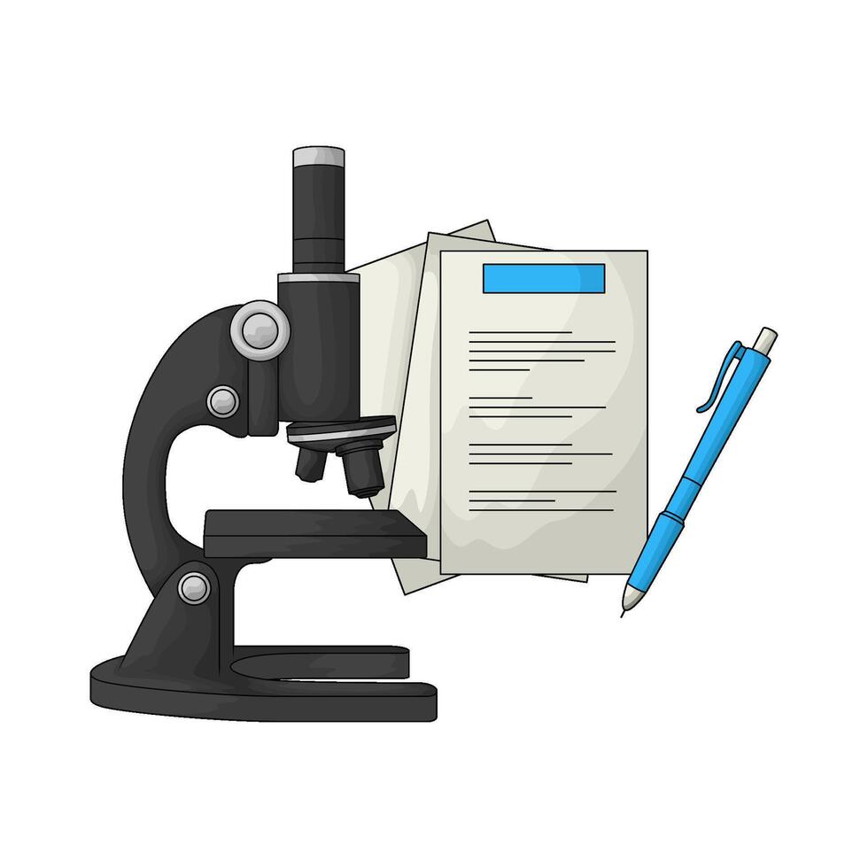 illustration of black microscope with report paper vector