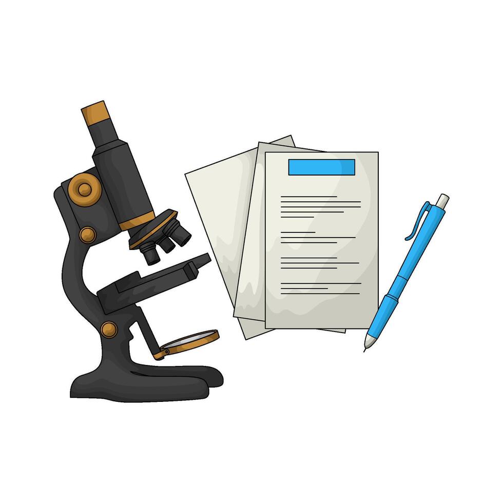 illustration of lab report with microscope vector