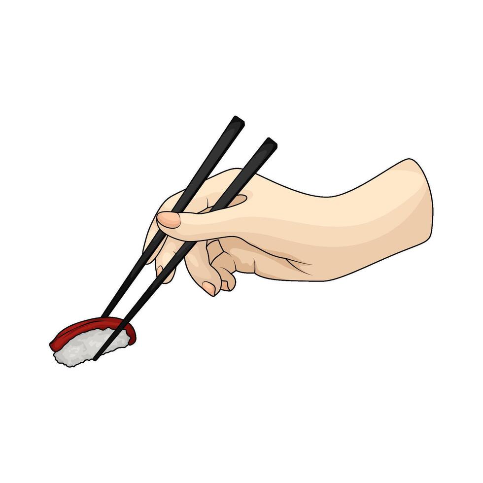 illustration of eating tuna sushi using chopsticks vector