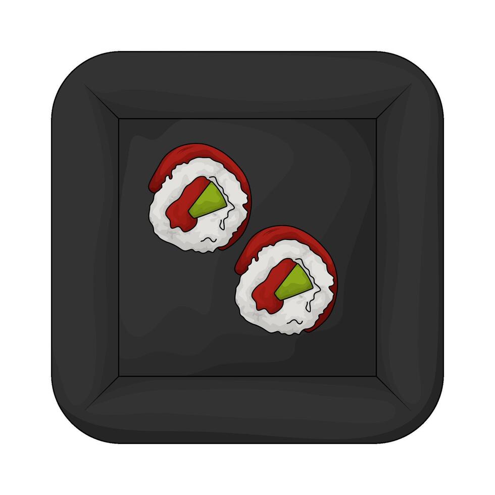 sushi on black plate vector