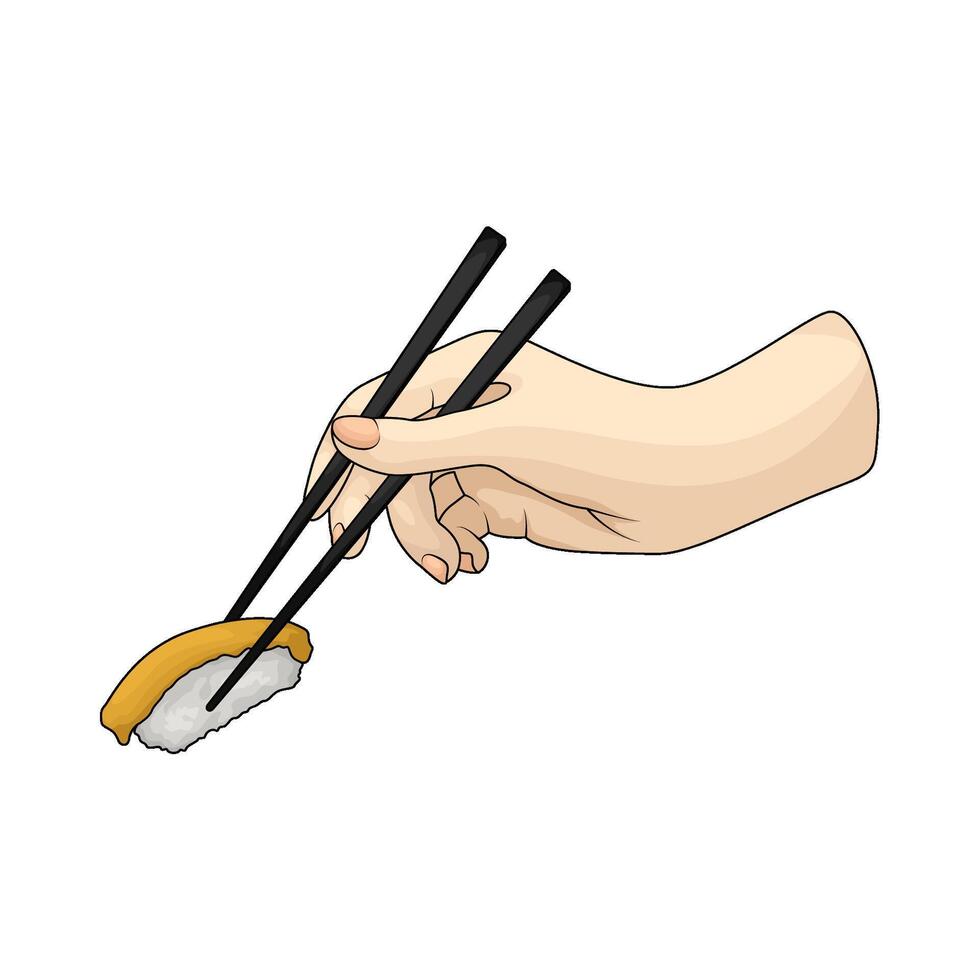 illustration of eating sushi using chopsticks vector