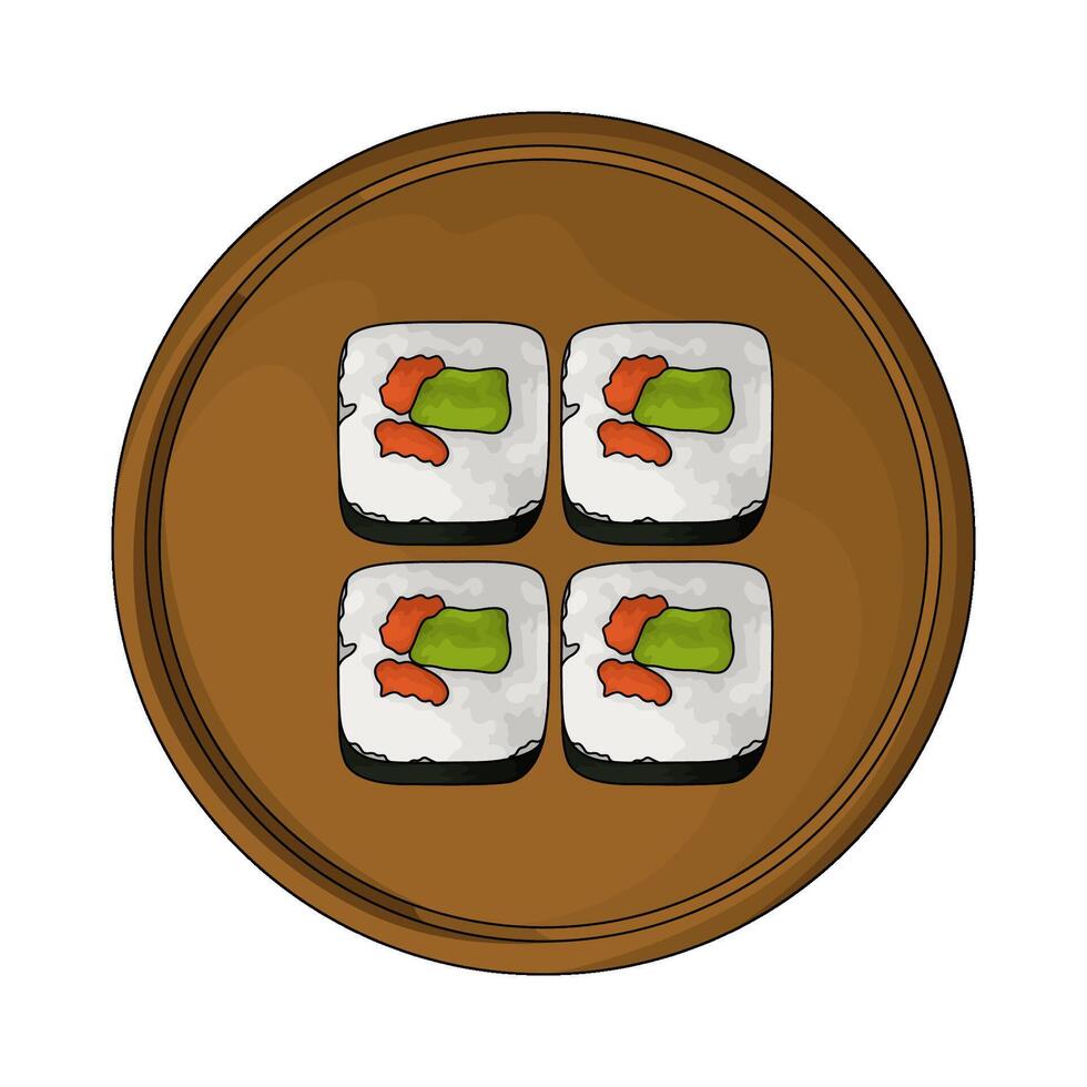 sushi roll on wood plate illustration vector