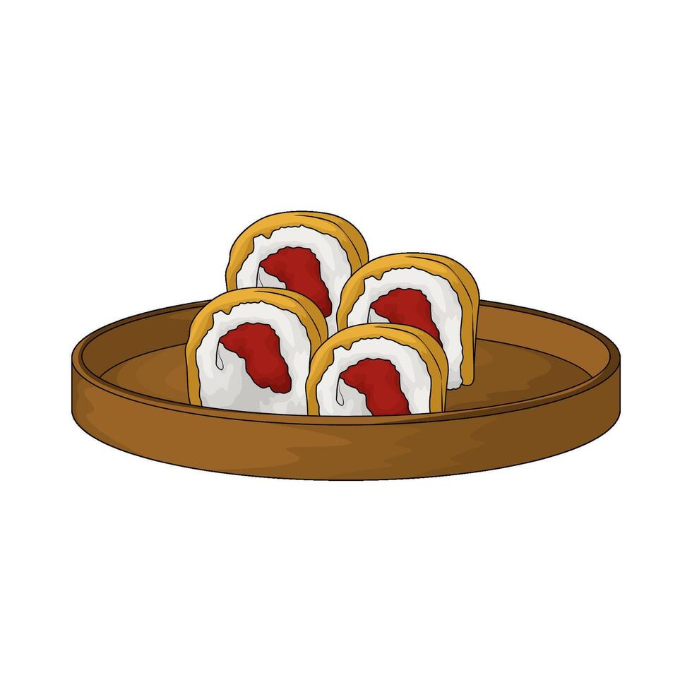 sushi roll on wood plate vector