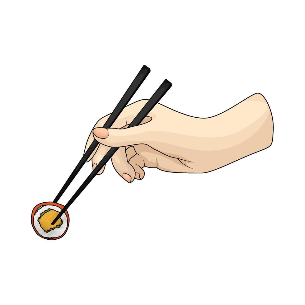 eating sushi using chopsticks vector