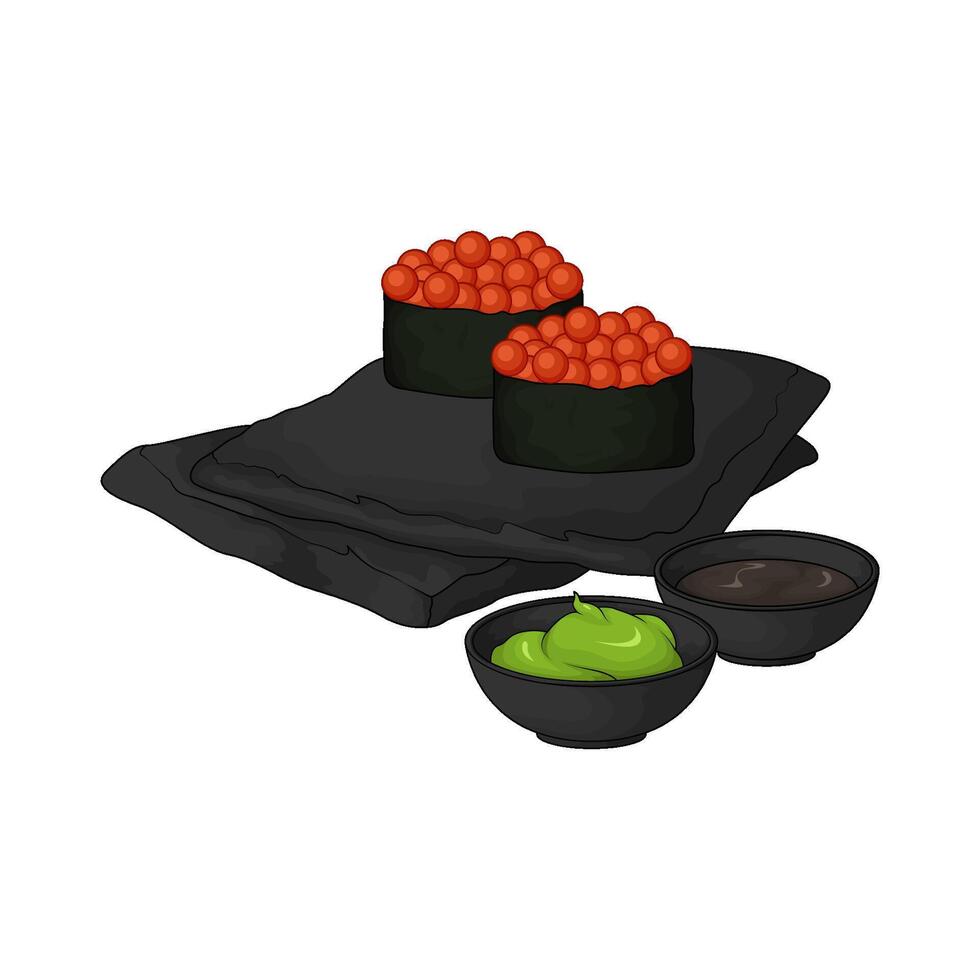 two red caviar sushi vector