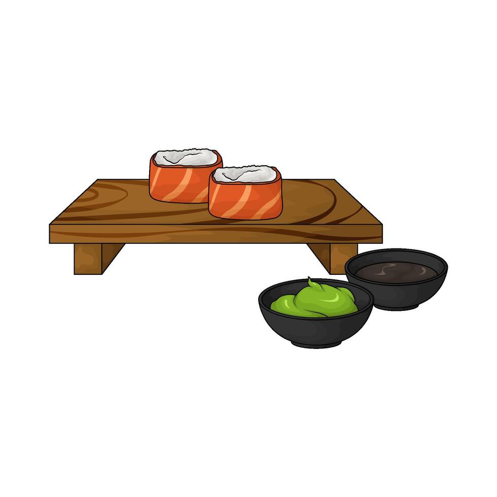 sushi with wasabi and soy sauce vector