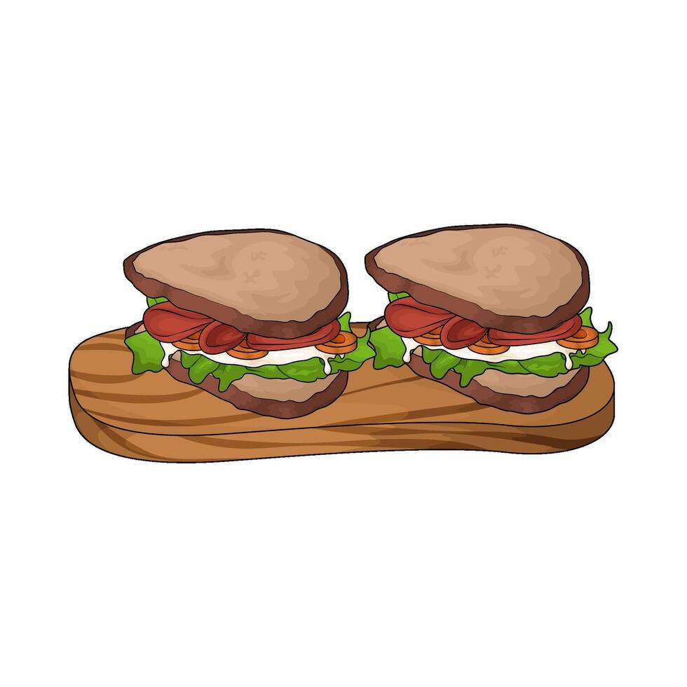 salami with cream cheese sandwich vector