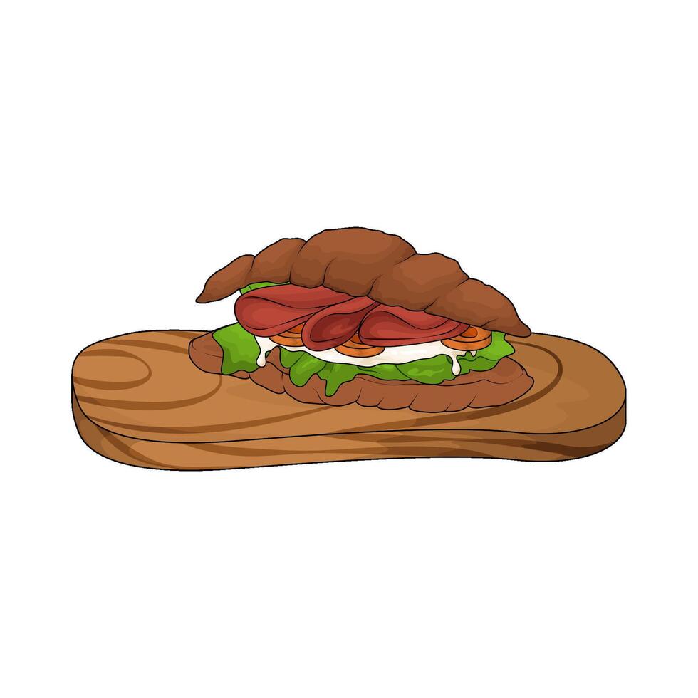 illustration of salami with cream cheese sandwich vector