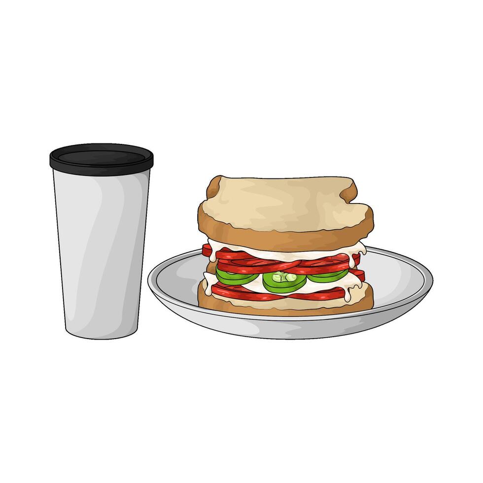 sandwich with drink cup illustration vector