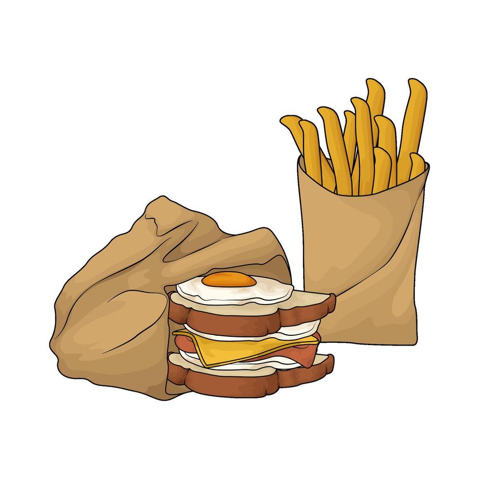 sandwich with french fries vector