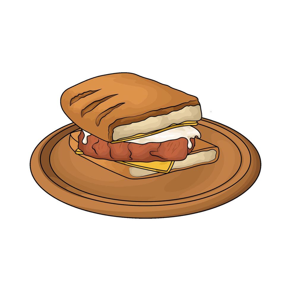grilled chicken with cheese sandwich illustration vector