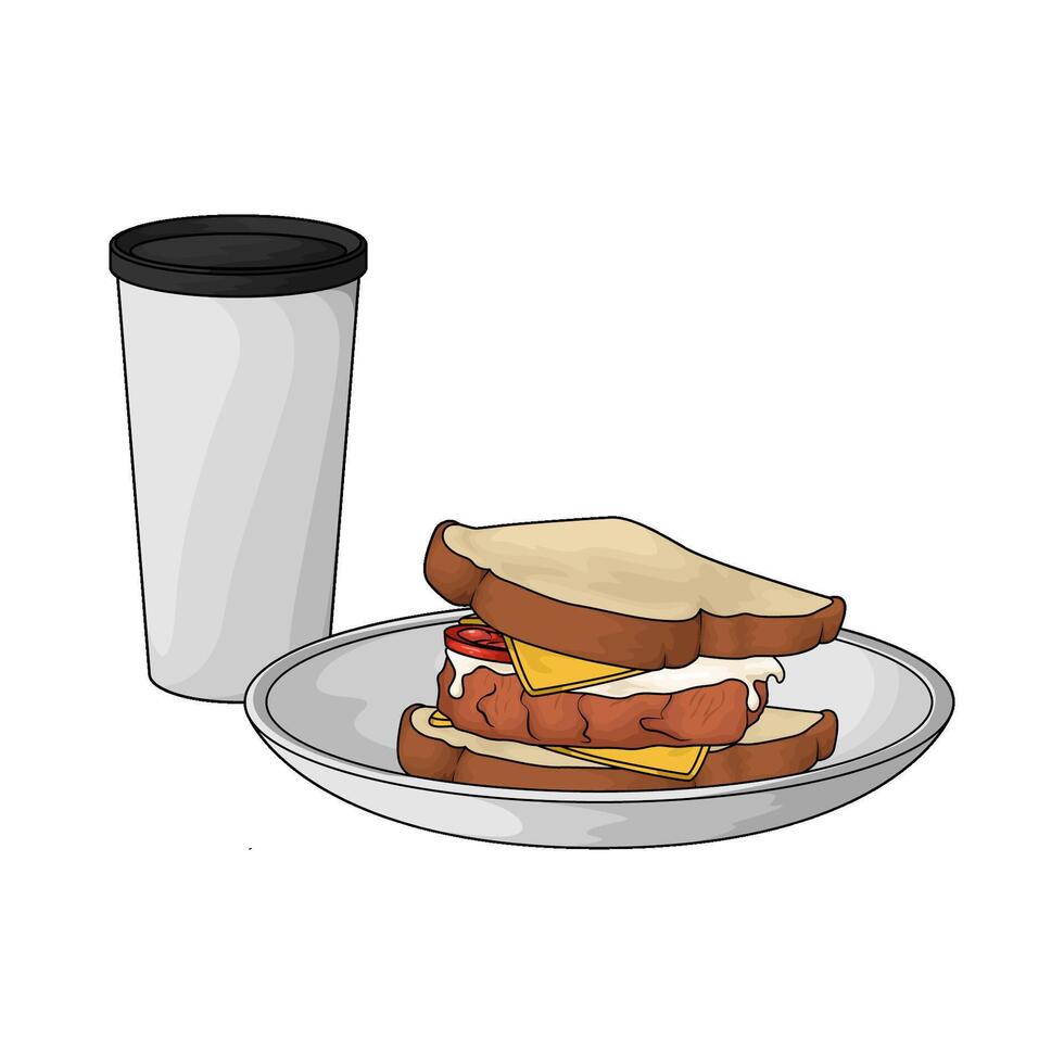 sandwich and soda cup vector