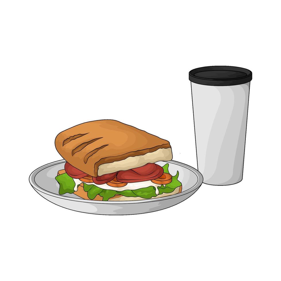 illustration of beef sandwich with drink cup vector