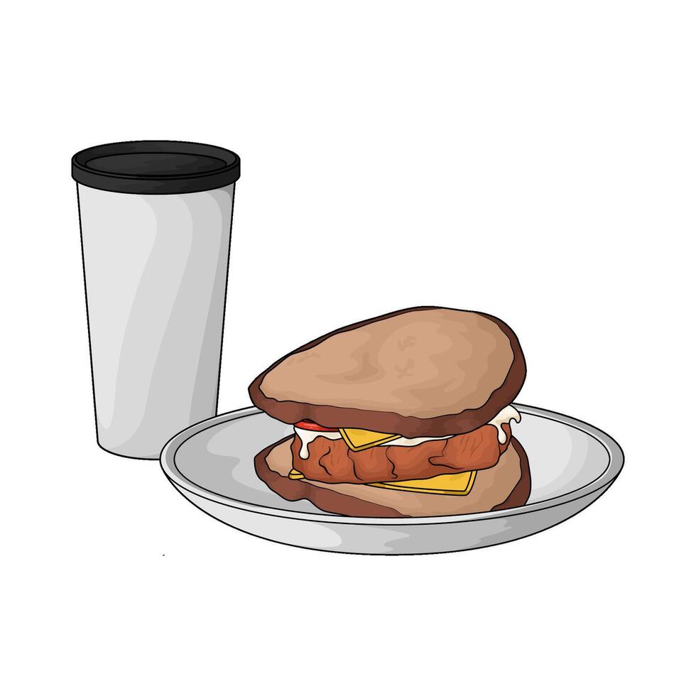 drink cups with sandwich vector
