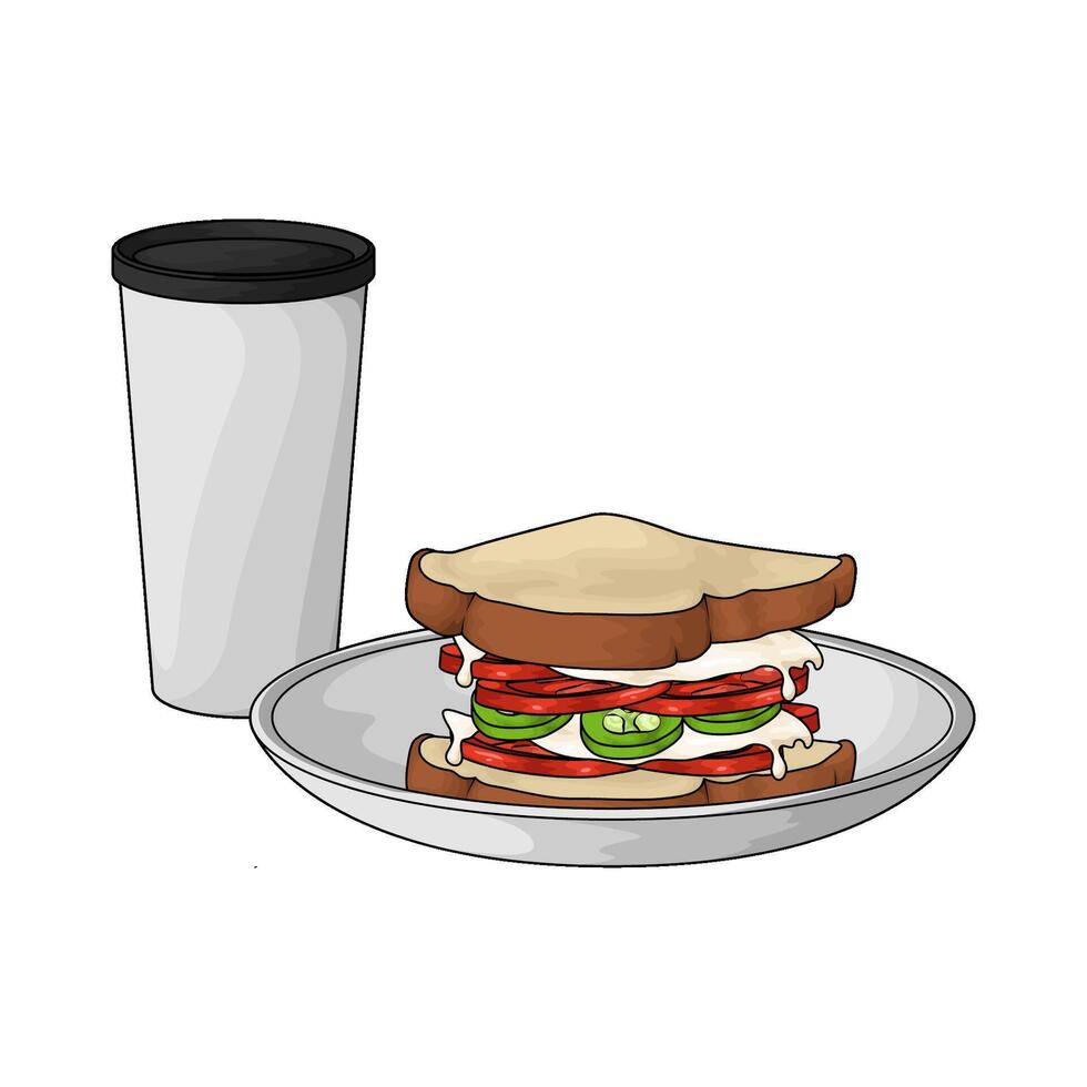 drink cups and sandwich vector