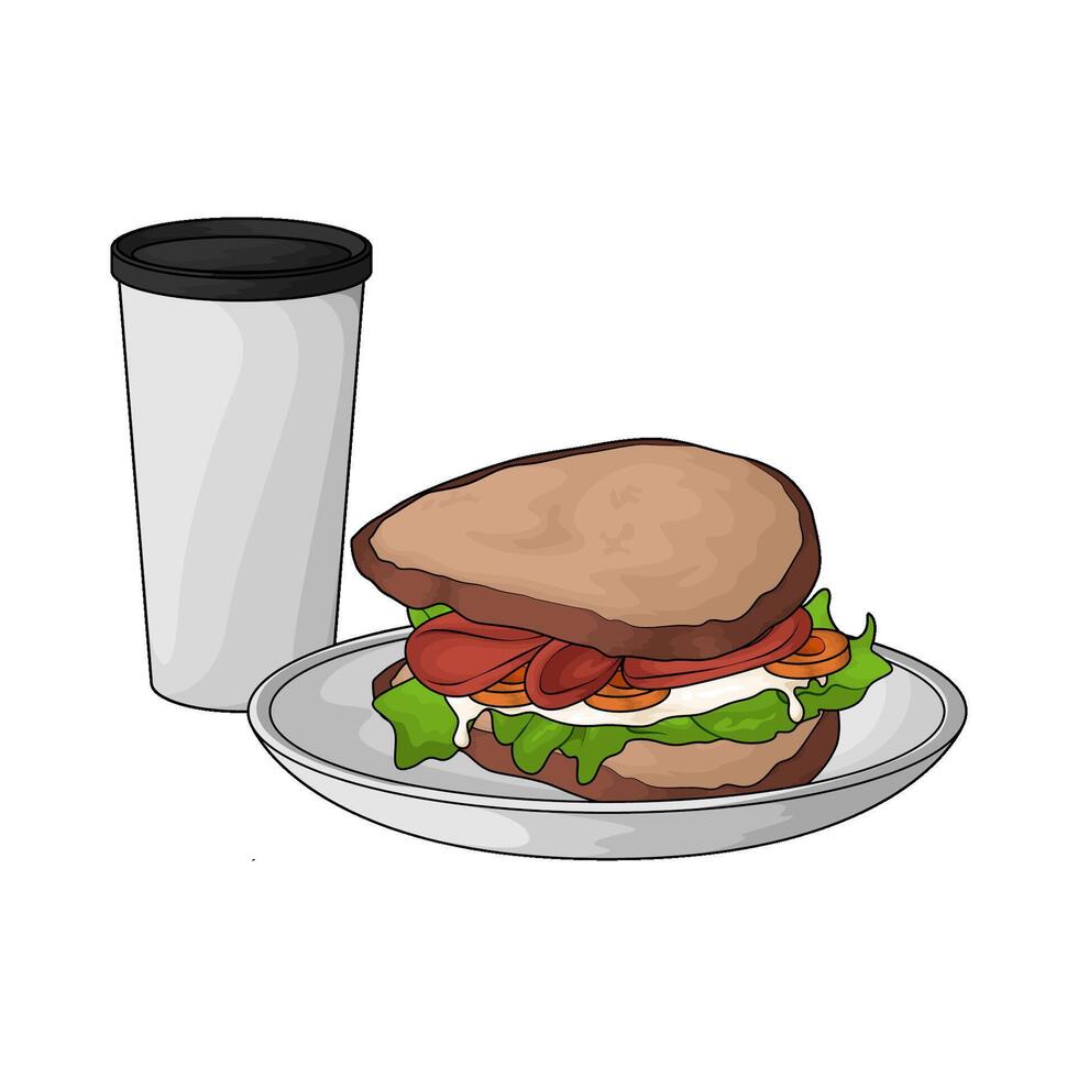 soda cups and sandwich vector