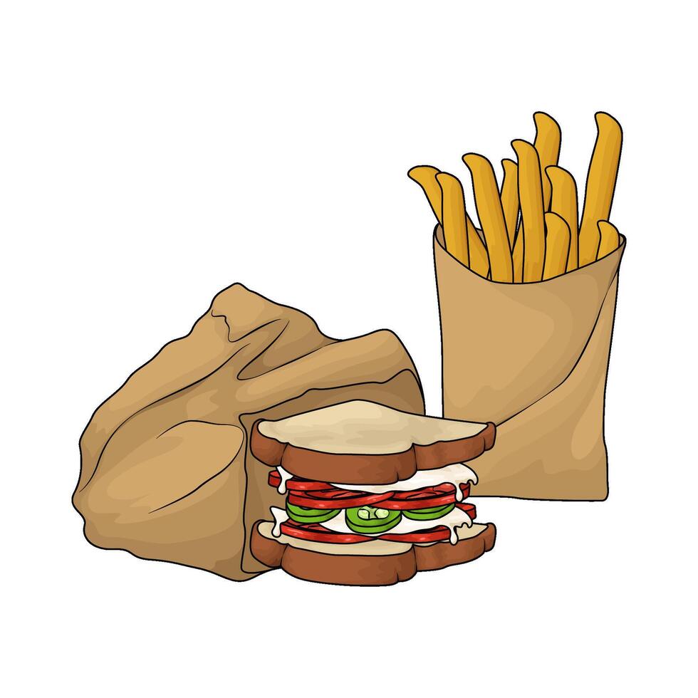 french fries and sandwich vector