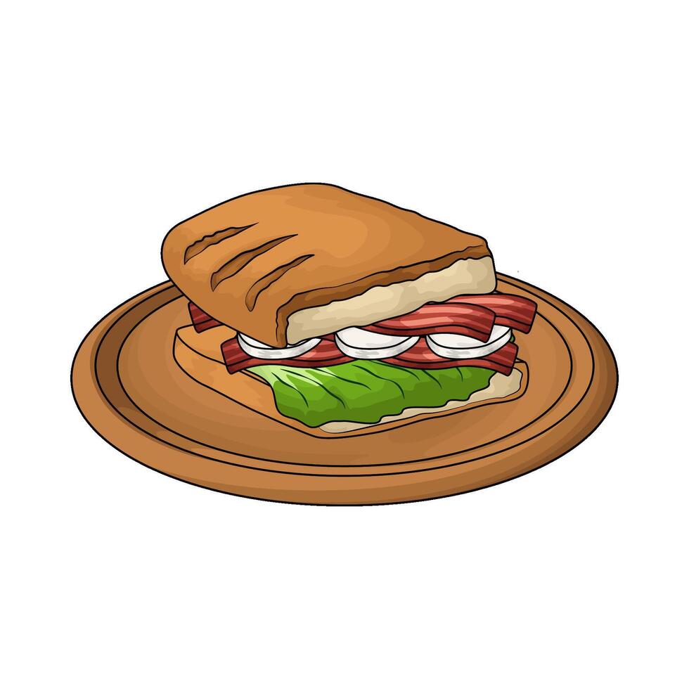 fancy sandwich on wooden plate illustration vector