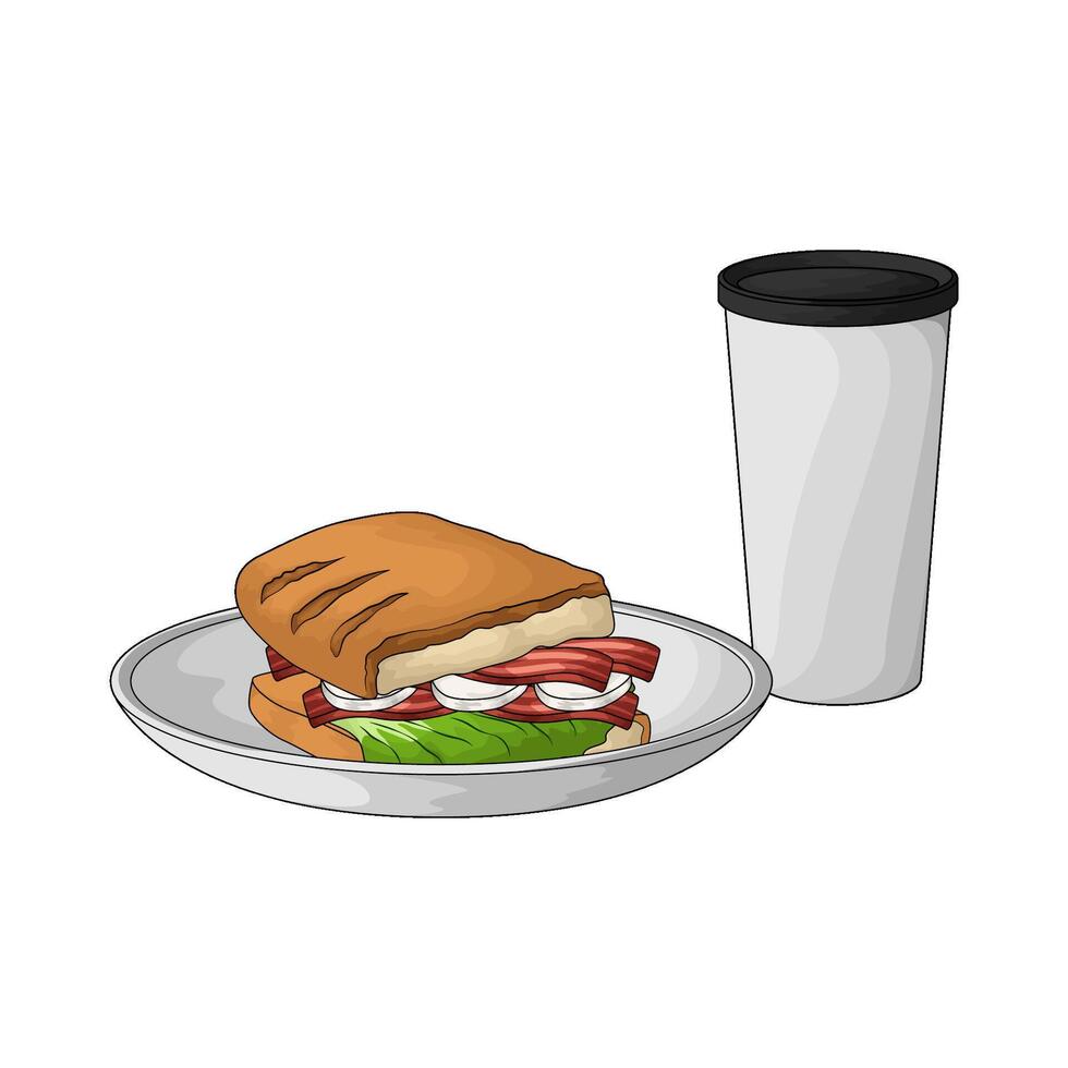 soda cups with delicious sandwich vector