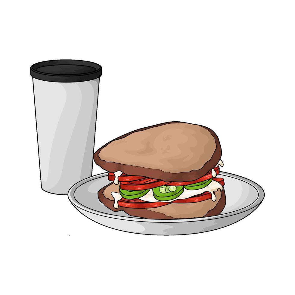illustration of soda cups with delicious sandwich vector