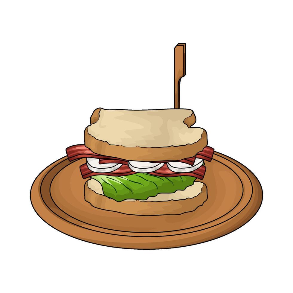 sandwich on a wood plate vector