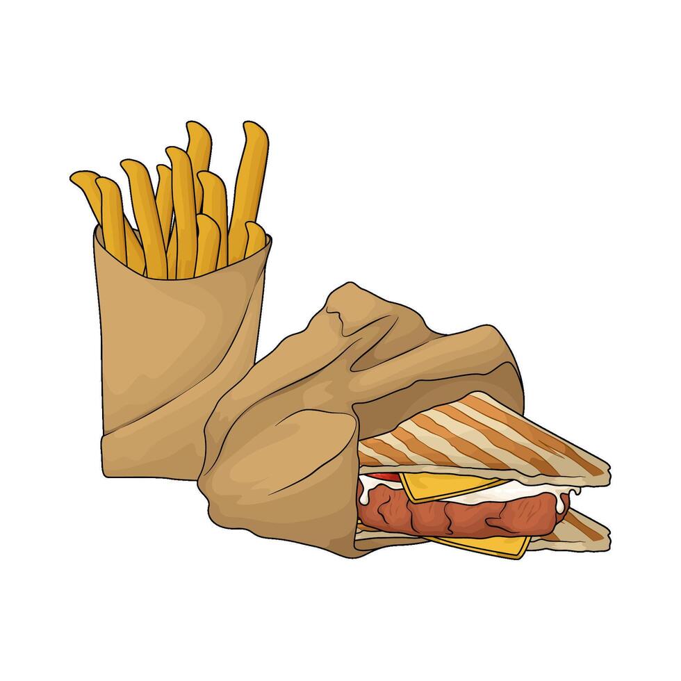 delicious fries and sandwich vector