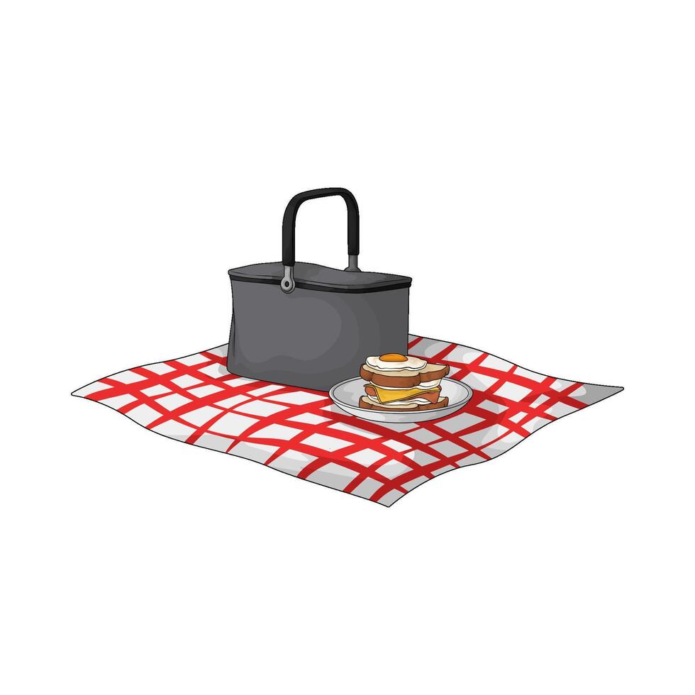 Sandwich with basket on picnic blanket vector