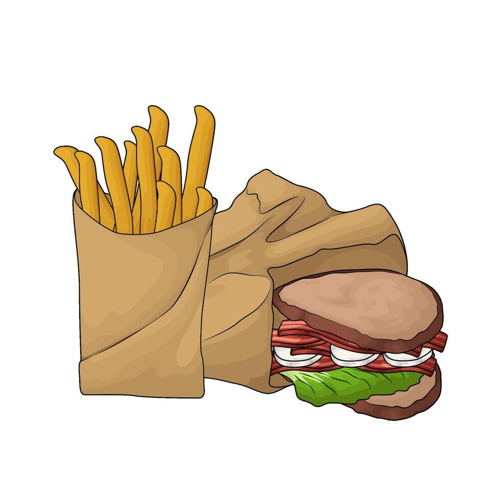 delicious fries with sandwich illustration vector