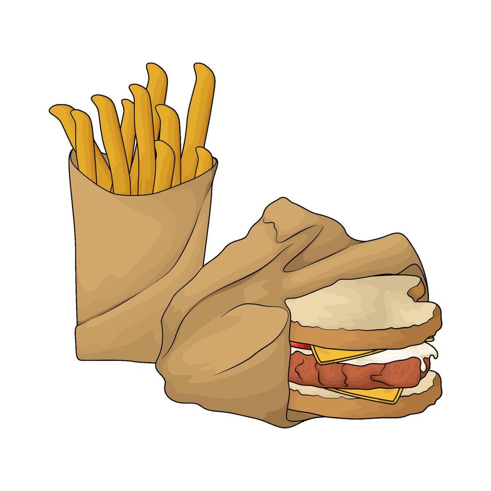 delicious fries with sandwich vector