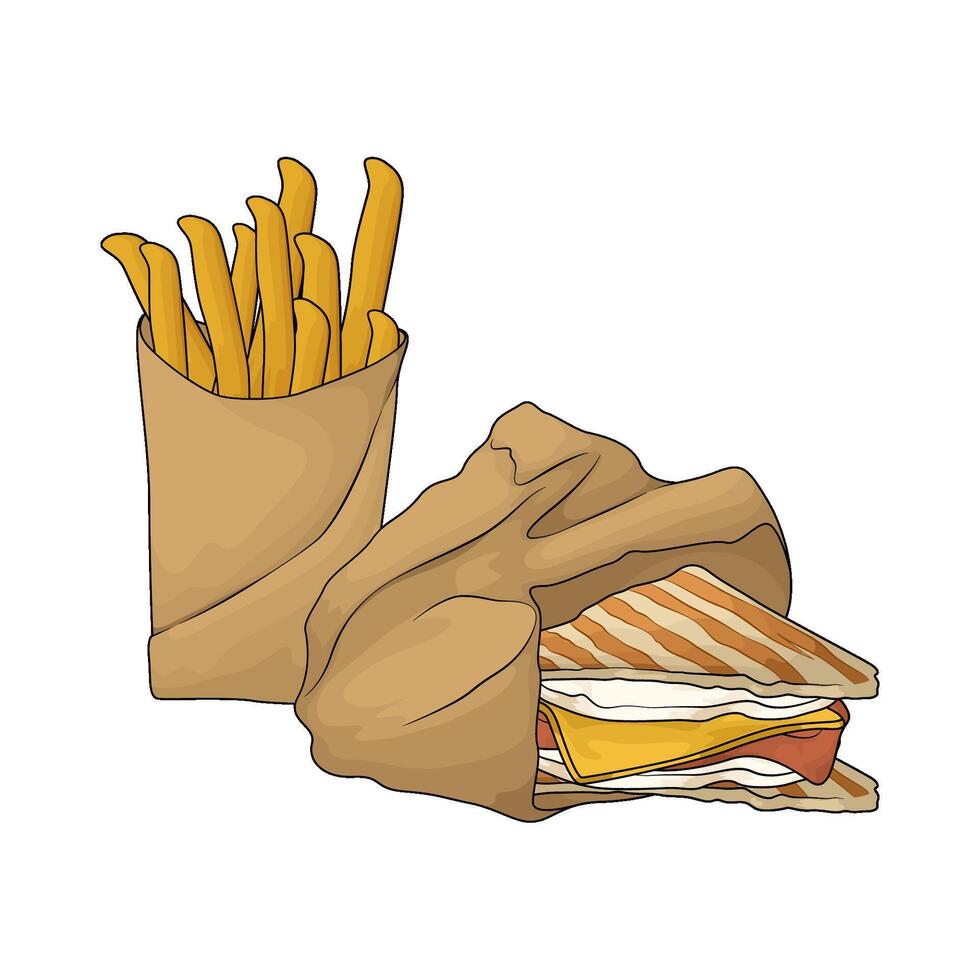 illustration of delicious sandwich with fries vector