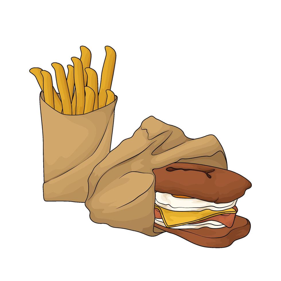 delicious sandwich with fries vector
