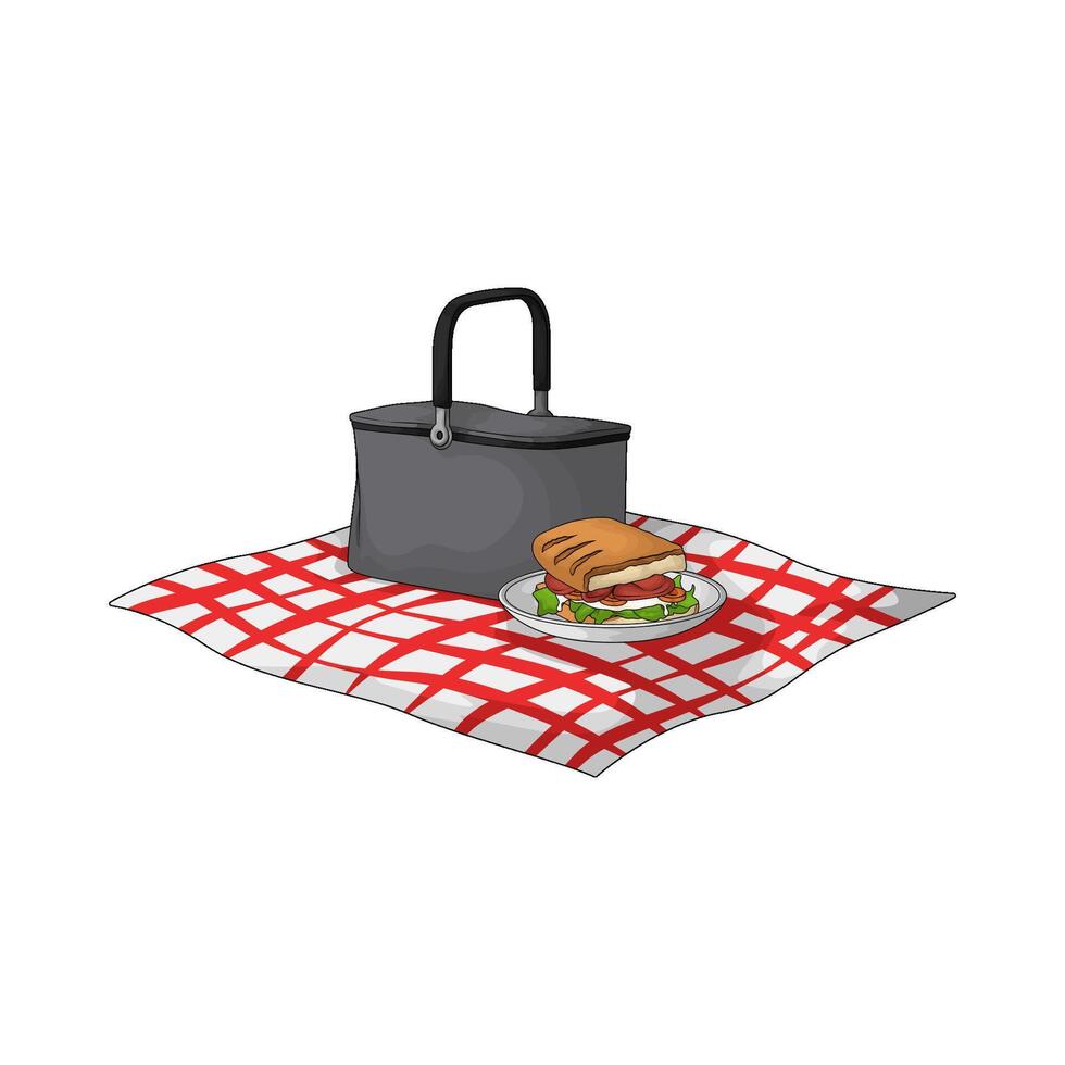 Sandwich with basket on picnic carpet vector