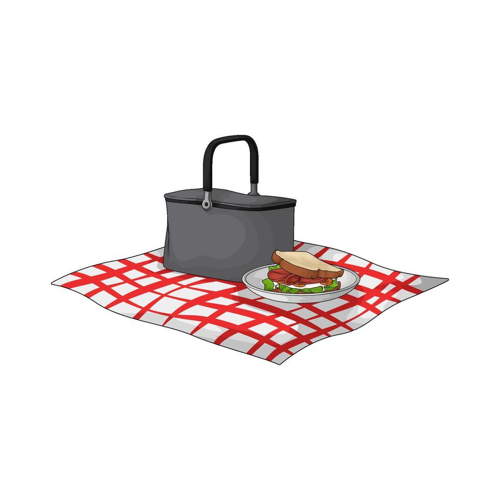 illustration of Sandwich with basket on picnic carpet vector