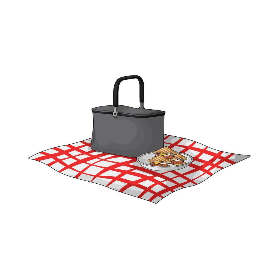 sandwich and basket on a picnic blanket vector