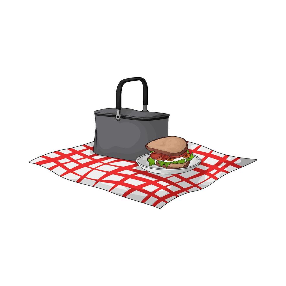 sandwich with basket on a picnic blanket illustration vector