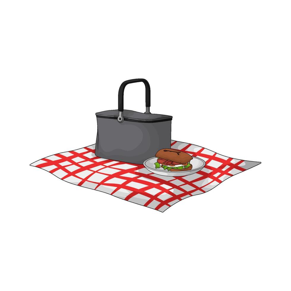 sandwich with basket on a picnic blanket vector