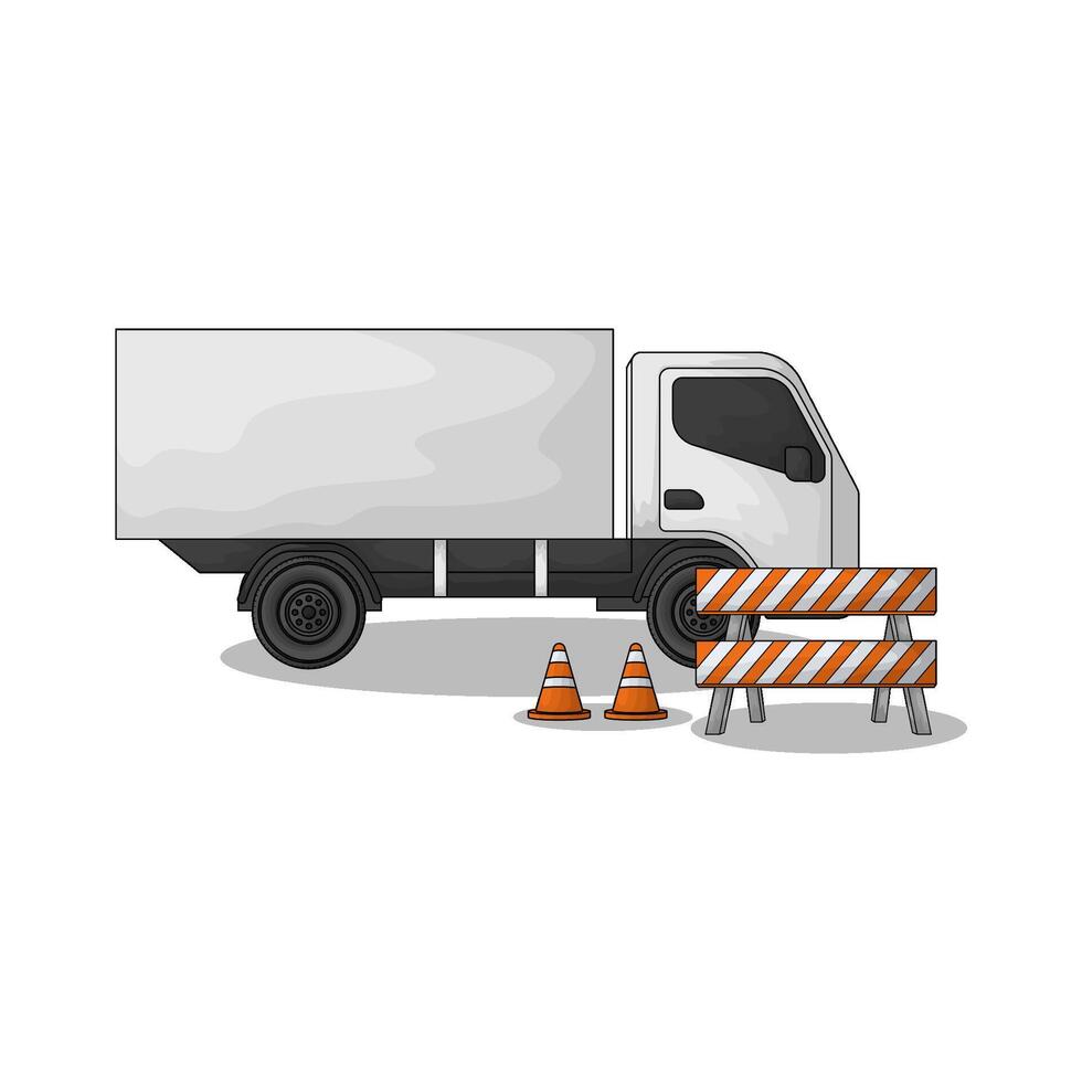 illustration of white truck with barrier vector