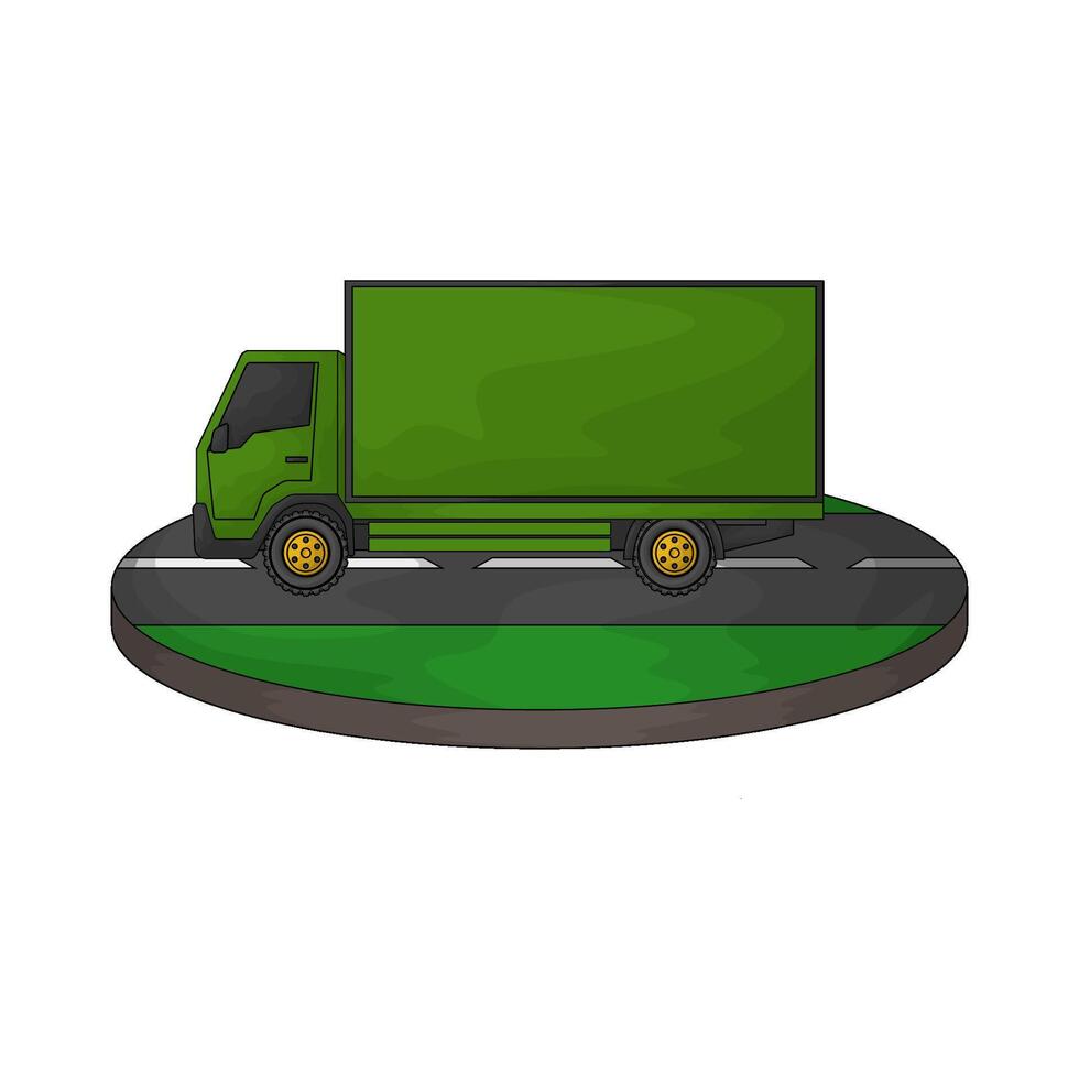 green truck on the road vector