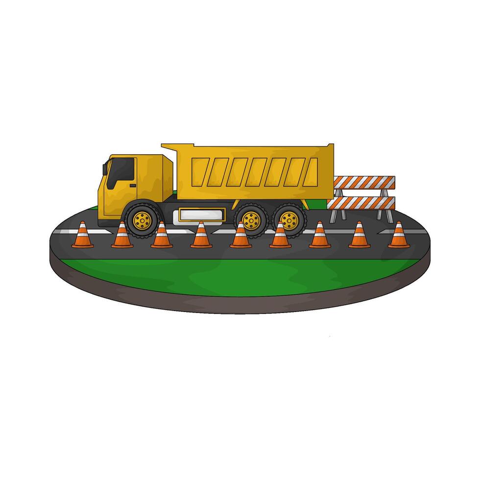 illustration of truck on the road filled with traffic cone vector