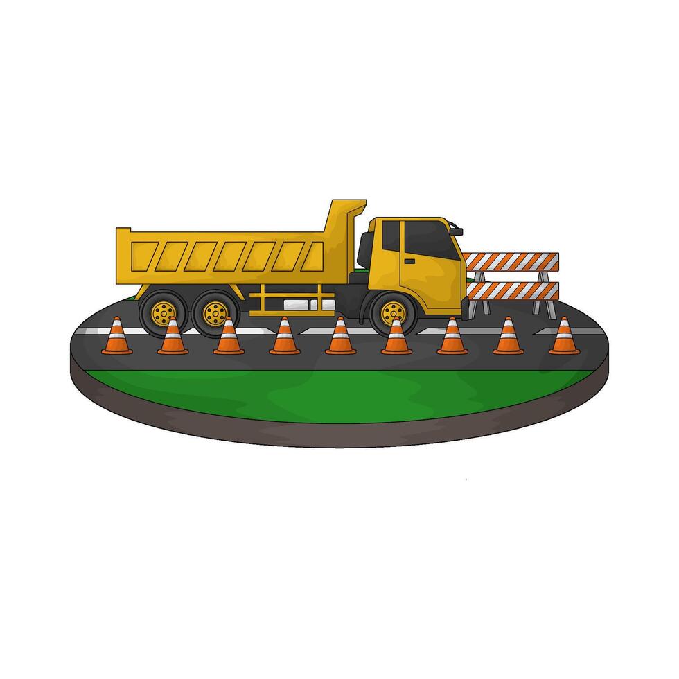 truck on the road filled with traffic cones illustration vector